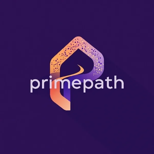 Primepath logo with colorful abstract geometric design on purple background